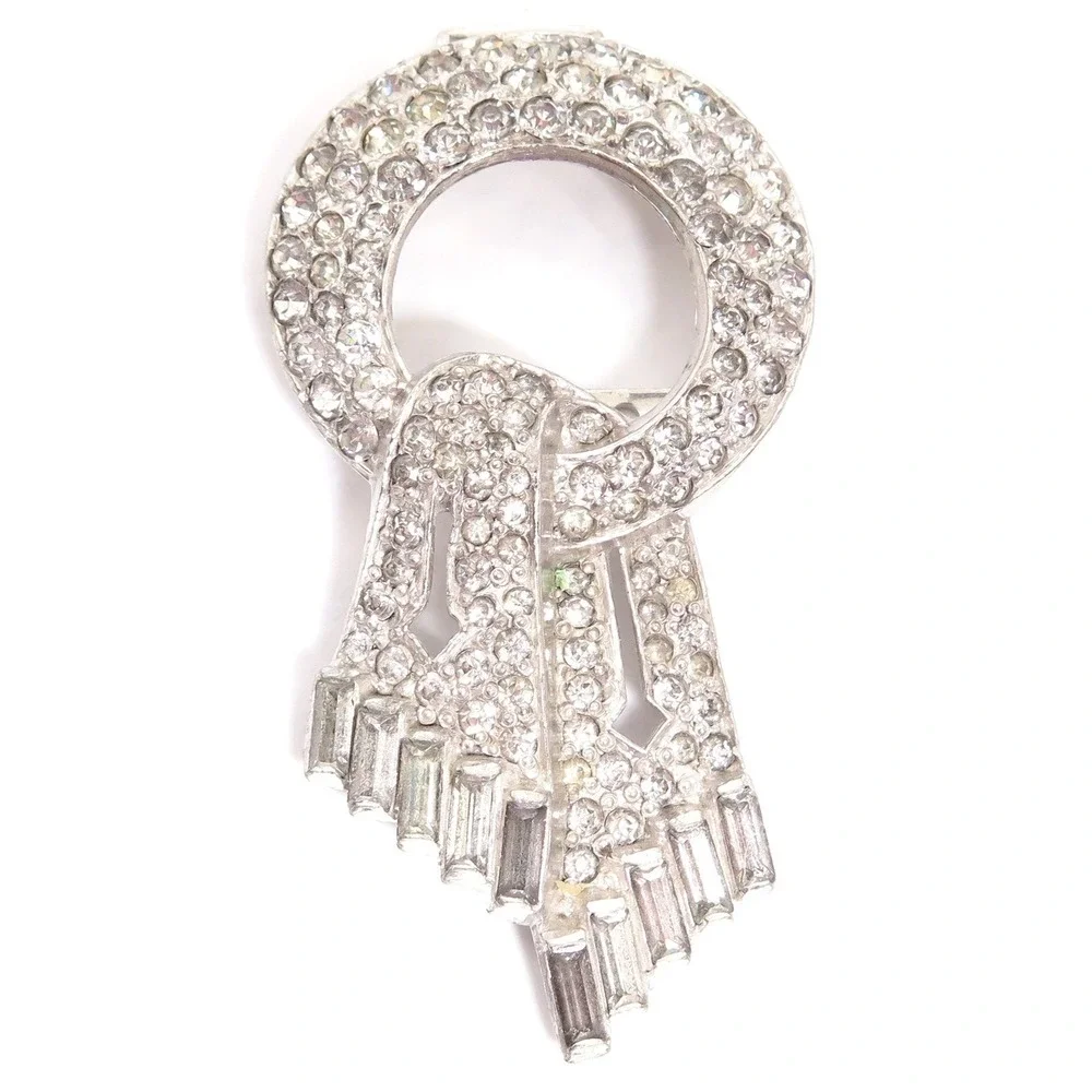 VINTAGE LARGE ART DECO CLEAR RHINESTONE BELT BUCKLE PIECE PART‎ RE-USE PENDANT